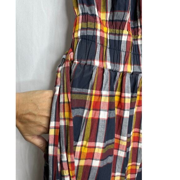 Kopal Heera Midi High Neck Halter Dress in Navy Plaid Madras Check NEW - Picture 6 of 10